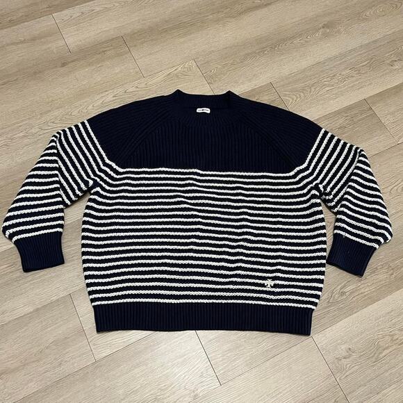 Tory Sport Blue Ivory Striped Crewneck Sweater L - Picture 1 of 5